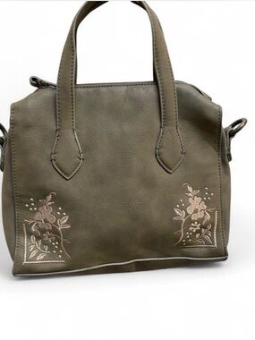 Universal Thread Olive Green Satchel with Floral Embroidery